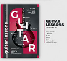 吉它培训传单PSD模板：Guitar Lessons Flyer Template V4